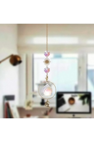 Lijinxu Kristal Asılı Güneş Kolye Işık Alıcı Kolye Ev Dekor Sarı