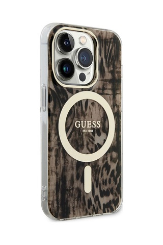 Apple Uyumlu iPhone 14 Pro Kılıf Guess Magsafe Şarj Özellikli Leopar Desenli Kapak