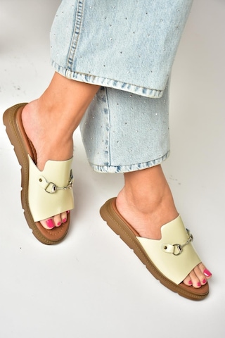Fox Shoes U291099303 Bej Hakiki Deri Kadın Terlik Bej-hakiki Deri Bej