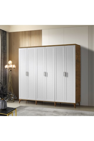 GuneyStore Paris 6 Kapaklı Komple MDF Atlantik Çam-Beyaz Gardırop