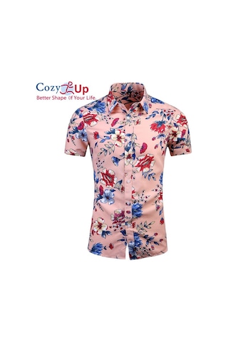 Cozy Up Floral Gömlek Erkek Kısa Kollu Pamuklu Plaj Giyim Günlük Düğmeli Gömlekler Sarı