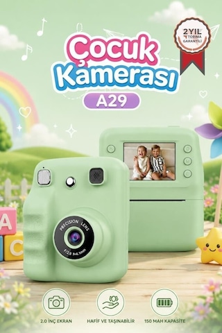 Premium Hatıra Ani Eğlence Aracı Termal Yazıcı Dijital Fotoğraf Makinesi A29 Yeşil