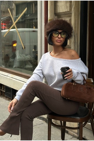 Meecy Omuz Detaylı Uzun Kollu Zr Model Sweatshirt Gri Gri
