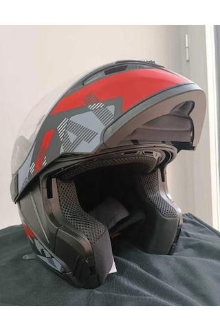 Kc 902 Full Face Çene Açılır Güneş Vizörlü Motosiklet Kaskı L Beden Siyah Kırmızı Gri Siyah - Kırmızı