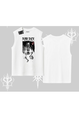 Tarzsokak Kolsuz Tshirt Punk Rock Chaos Skeleton Riot Beyaz