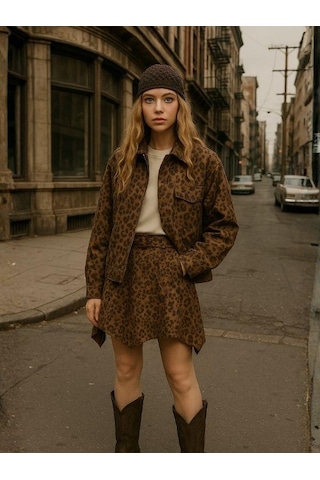 Kız Çocuk Süet Asimetrik Kesim Kemerli Tasarım Etek-16290 Kahverengi