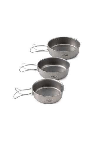Lixada 3 Adet Titanyum Kase Seti Ultralight Titanyum Yemek Gri