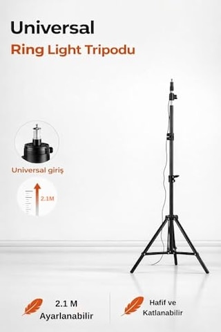 Universal Girişli Ring Light Tripodu 2.1 Metre Ayarlanabilir Işık Standı Katlanabilir Hafif Tripod, Telefon Tutu