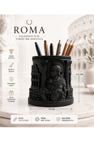 Antik Roma Temalı Dekoratif Kalemlik Premium Tasarım 10x9.5 Siyah