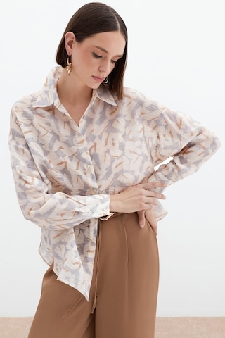 Sateen Desenli Viskon Gömlek - Gri-136024 Gri