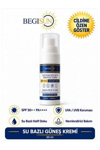 Güneş Kremi Su Bazlı Spf50+ Pa++++ Aqua Sun Care Leke Karşıtı Ton Eşitleyici 50 Ml