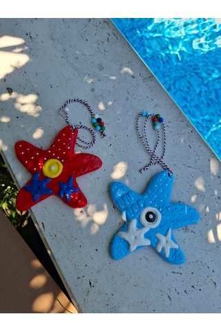 El Yapımı Deniz Yıldızı Nazar Boncuklu Duvar Süsü & Balkon Dekoru 2'li Set