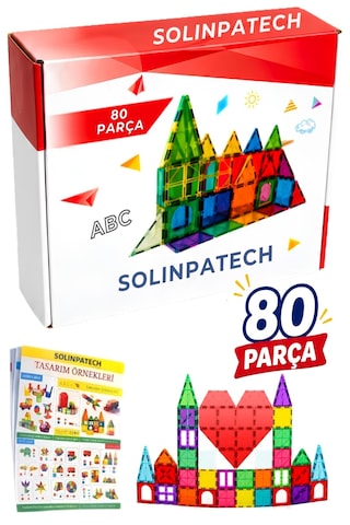 Solinpatech 80 Parça 7.5 Cm Büyük Boy Manyetik Blok Seti Güçlü Mıknatıslı Zeka Geliştirici Eğitici Oyuncak