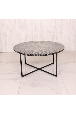 Boğaziçi Sedefli Demir Ayaklı Sehpa 82x47 Cm Siyah