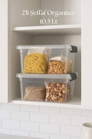 2 Li Şeffaf Saklama Kutusu & Düzenleme Kutusu 10,5 Lt Şeffaf
