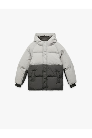 Koton Polar Astarlı Uzun Kollu Kapşonlu Renk Bloklu Şişme Mont Gri 6wkb20020tw Gri