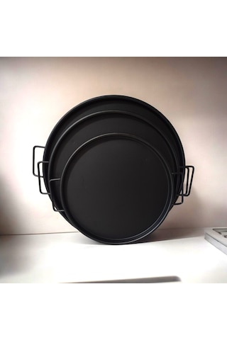 Tepsi Seti Metal Siyah Kulplu Metal Çay Tepsisi Kahve Tepsisi .