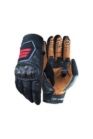 Motosiklet Eldiveni Carbon Fiber Full Koruma Deri Leather Motorcu Eldiven Siyah