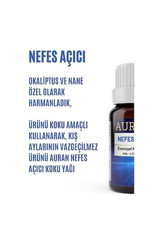 AURAN Nefes Açıcı Nane Ve Okaliptüs Esansiyel Uçucu Koku Yağı 10M