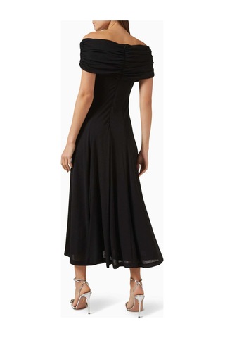 Eegen Studio Rahat Fitli Marrgot Örgü Midi Elbise - Off Shoulder, Şık Ve Çok Yönlü Tasarım Siyah
