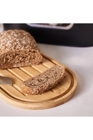 Çelik Ekmek Kutusu Ve Bambu Kesme Tahtası - 33,5 X 17,5 X 12,8 Cm A