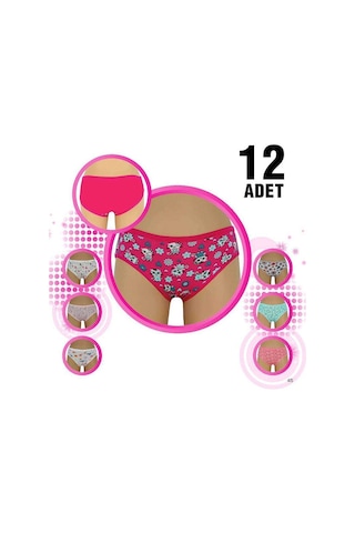Royaleks 12 Adet Kız Çocuk Desenli Slip Külot Kırmızı