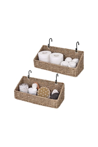 Mutfak Ve Banyo Depolama İçin İki Kişilik Dokuma Sepet Seti Hasır Kahve 1