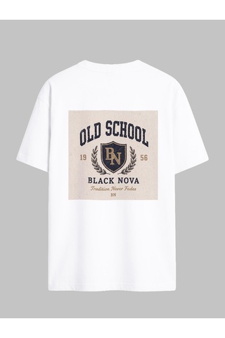 Black Nova Oversize Baskılı Unisex Tişört Back To The School Beyaz