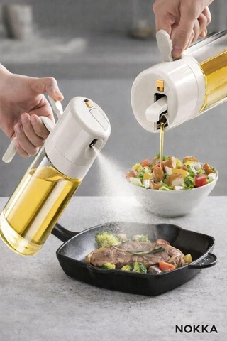 Çift Fonksiyonlu Cam Yağdanlık 450ml Zeytinyağı Sıvıyağ Şişesi Airfryer Sprey Yağlık Çok Renkli