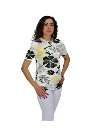Kadın Kısa Kol Baskılı Bluz Bgl-st04697 Krem