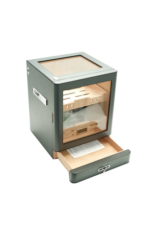 Premiumquality Sucre Aksesuar Çekmeceli İçi Ledli Karbon Desenli Sedir Humidor Puro Kutusu - Tr9647