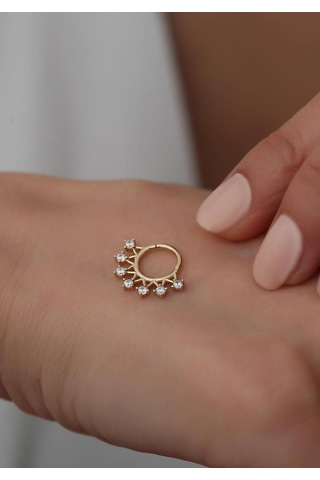14 Ayar Altın 7 Taşlı Taç Piercing Sarı