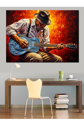Mavi Gitar Çalan Adam Dekoratif Kanvas - Mdf Ahşap Tablo
