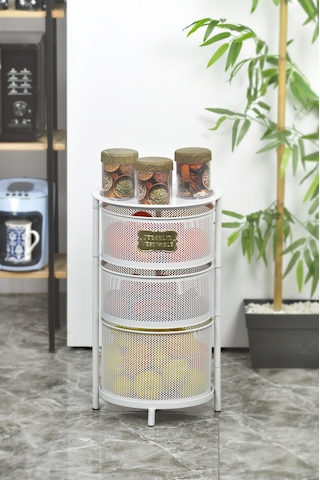 Tezgah Üstü 3 Katlı Metal Açılır Kapanır Paslanmaz Sebzelik Beyaz