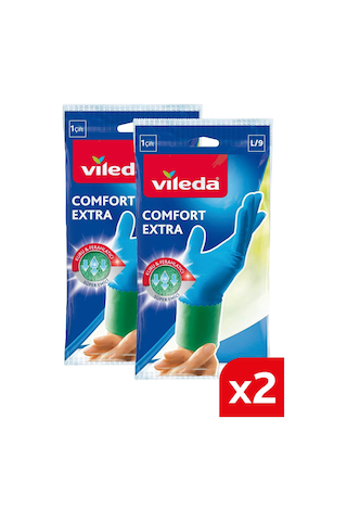 Vileda Comfort & Care Temizlik Eldiveni No 9 Mavi L 2'li Paket