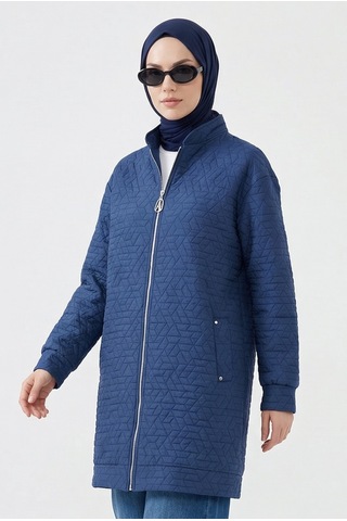 Armine Trend Kabartma Desenli Fermuarlı Cepli Ceket Lacivert 26yt537