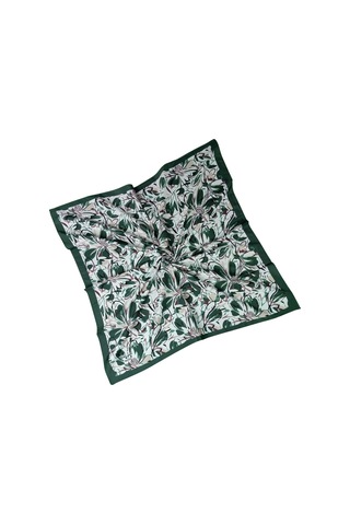 Mim Eşarp Vav İpek Kadın Micro Twill Sport Çiçek Desenli Eşarp Yeşil