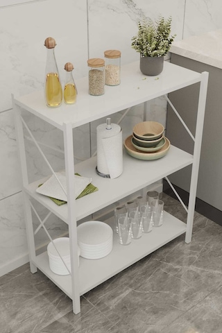 Üç Katli Çok Amaçli Rafli Dolap Beyaz Profil Beyaz Sunta 60x24x80 Cm Mtl050