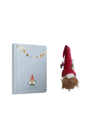 Yılbaşı Konsept Hediyelik - Sert Kapaklı A5 Defter+ Yılbaşı Noel Baba Dekoratif Süs Mavi