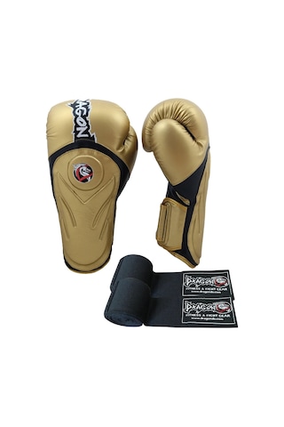 Dragondo Gold Tepito Boks Eldiveni 10 Oz Ve 3.5 Metre Boks Bandajı Set Boks Seti Altın