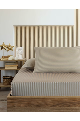 Pamuklu Çizgili Saten Tek Kişilik Lastikli Çarşaf Seti 100x200cm