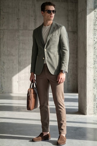İmza Haki Mono Yaka Gofreli 6 Drop Slim Fit Esnek Ceket 1002260151