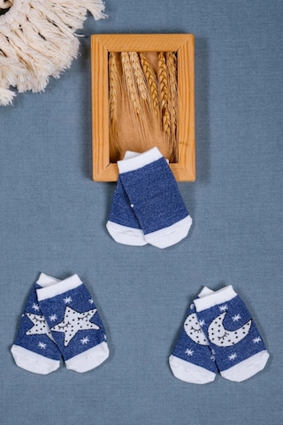 Cocole Socks Erkek Bebek Soket Çorabı 3 Lü Set Pamuklu Lacivert Ay & Yıldız Desenli Çok Renkli