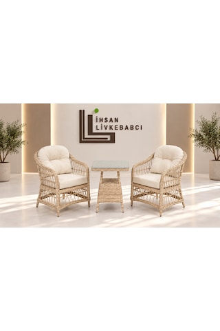 Rattan Bahçe Ve Balkon Takımı Alara Model 1+1 2 Kişilik Krem