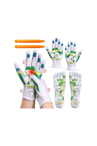 Springsun El Ve Ayak Refleksoloji Seti: Akupresür Eldiven, Çorap Ve Masaj Çubukları İle Toplum Ve Parmak Ucu Masaj Aracı Beyaz