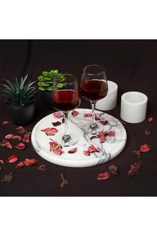 Bariere Yuvarlak Mermer Tepsi Gri-beyaz 1 Adet