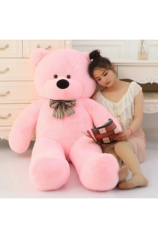 130 Cm Papyonlu Sevimli Büyük Peluş Ayıcık- % 100 Yerli Pembe