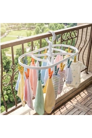 Plastik Çamaşır Askısı, Mandallı, Balkon İçin Çorap Ve İç Çamaşırı Kurutma Rafı, Beyaz, Entegre Organizer 1000'li Set