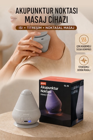 Akupunktur Noktası Masaj Cihazı - Taşınabilir Isıtmalı Bel Boyun Sırt Vücut Titreşimli Mini Masaj Aleti Gri
