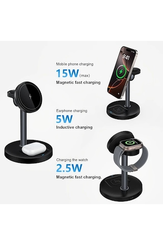 Honeybeeshop Pembe 3lu 1 Arada Manyetik Kablosuz Sarj Standi İphone İOs Watch Uyumlu Airpods İcin